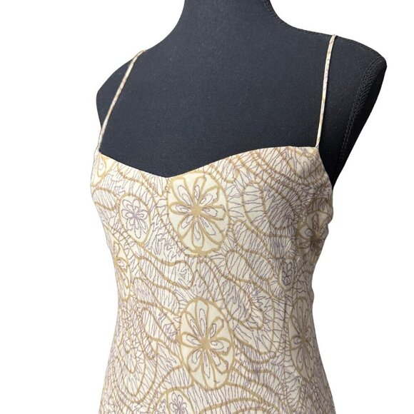 90s Beige Floral Ruffle Hem Dress Elegant Slip Style Maxi Gown Neutral - Picture 2 of 10